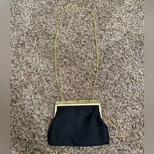 Vintage La Regale Black Evening Bag | Gold Frame Chain Purse | Hong Kong